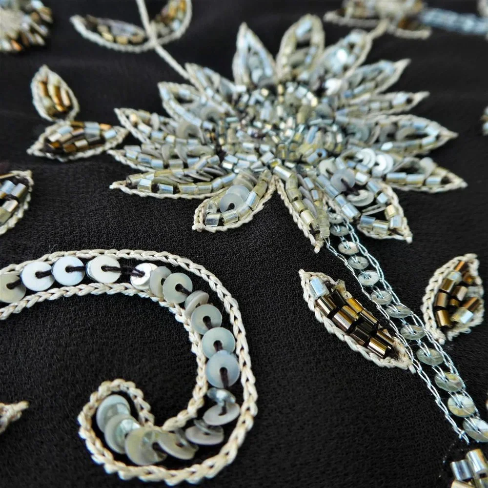 Evening Beaded Gown Brown Maxi Sleeveless JKara Sequin Silver Gold Flowy India 6 - Picture 2 of 10
